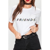 Lovely Casual Round Neck Letter Printed White Cott