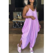 Lovely Casual V Neck Striped Pink One-piece Jumpsu