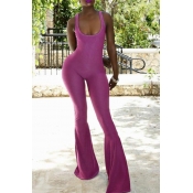 Lovely Casual U Neck Flared Purple Spandex One-pie