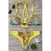 Lovely Fashion Printing Yellow Nylon Two-piece Swi