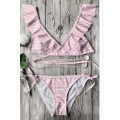 Lovely Pretty Flounce Striped Two-piece Swimwears