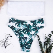 Lovely Leaf Printed White Nylon Two-piece Swimwear