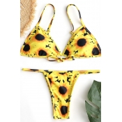 Lovely Pretty Sunflower Printed Yellow Nylon Two-p