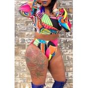 Lovely Chic Round Neck Printing Red Milk Fiber Two