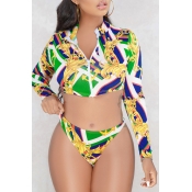 Lovely Sexy Printed Green Two-piece Swimwear