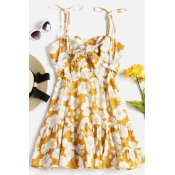 Lovely Trendy Printed Yellow Chiffon Mini Dress