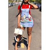 Lovely Casual Round Neck Patchwork Cartoon Printed