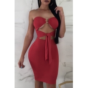 Lovely Sexy Hollow-out Red Sheath Knee Length Dres