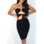 Lovely Sexy Hollow-out Black Sheath Knee Length Dr