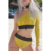 LovelySexy Serpentine Printing Yellow Two-piece Sw