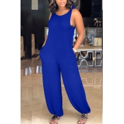 Lovely Casual V Neck Blue Twilled Satin One-piece 