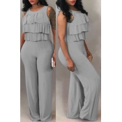 Lovely Trendy Falbala Design Grey One-piece Jumpsu