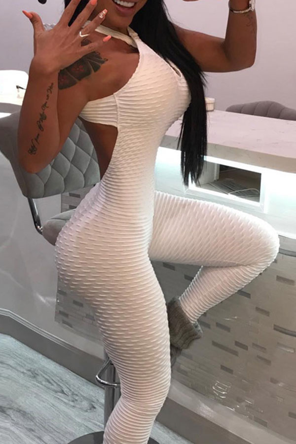 

Lovely Sexy Backless Hollow-out White One-piece Jumpsuit