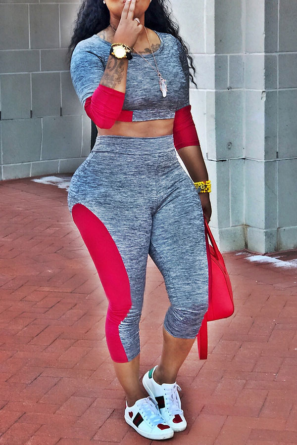 

Lovely Euramerican Patchwork Grey Two-piece Pants Set