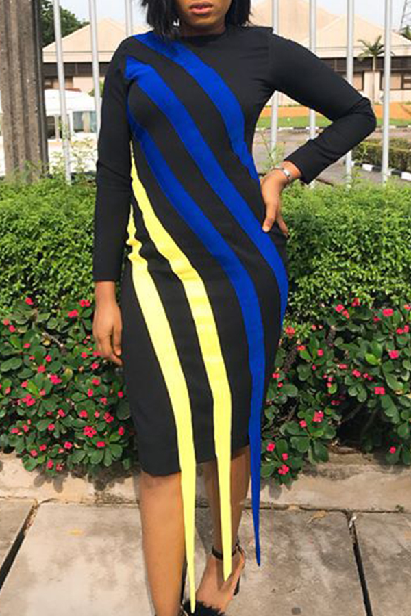 

Lovely Trendy Striped Patchwork Black Knee Length Dress