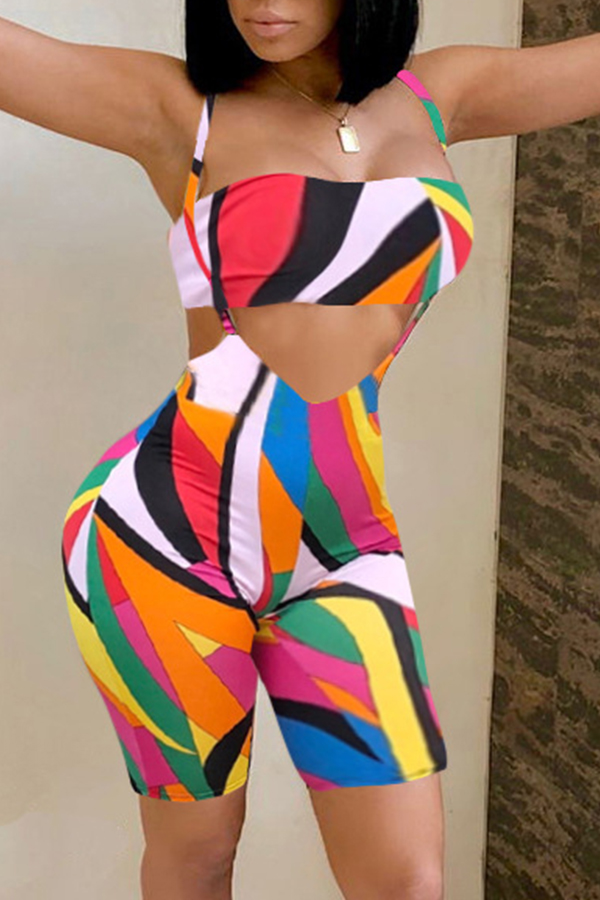 

Lovely Euramerican Geometric Printed Multicolor Knitting Two-piece Shorts Set