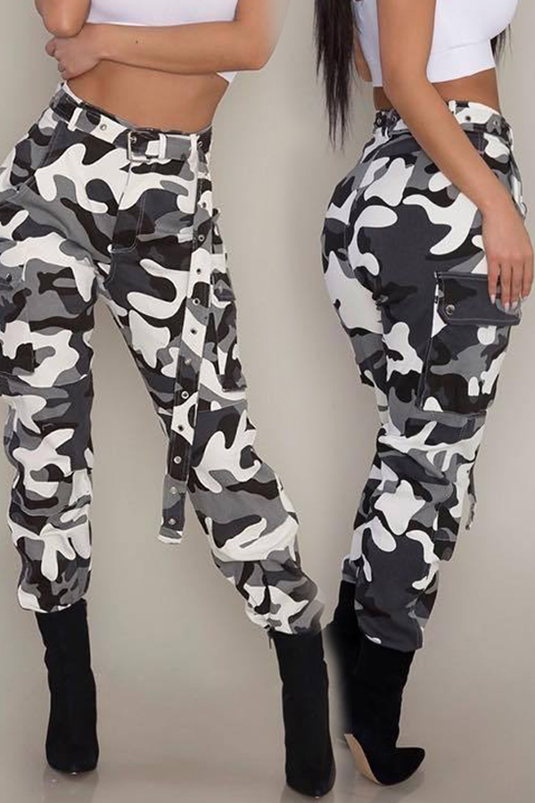 

Lovely Casual High Waist Camouflage Printed Black Cotton Pants