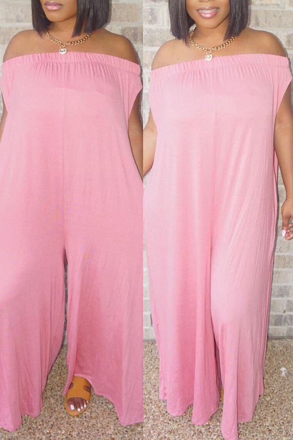 

Lovely Euramerican Dew Shoulder Pink One-piece Jumpsuit