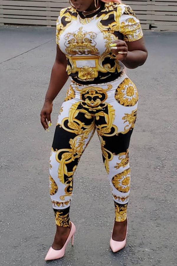 

Lovely Euramerican Location Printed White Qmilch Two-piece Pants Set