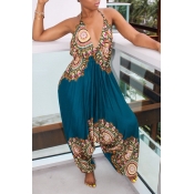 Lovely National Style Totem Printed Green One-piec