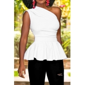 Lovely Casual Sloping Shoulder White Tank Top