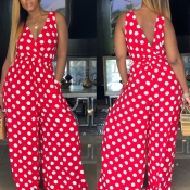 Lovely Euramerican Dots Printed Red  One-piece Jum