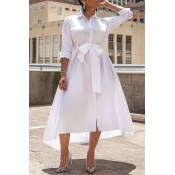 Lovely Trendy Lace-up White Ankle Length Dress（Wit