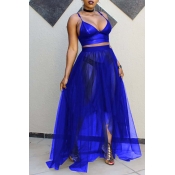 Lovely Sexy V Neck See-Through Royalblue Two-piece