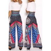 Lovely Ethnic Style Totem Printed Blue Pants