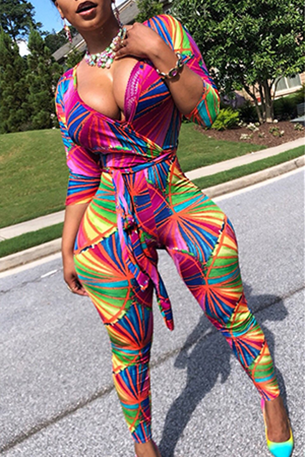 

Lovely Euramerican Printed Skinny Multicolor One-piece Jumpsuit