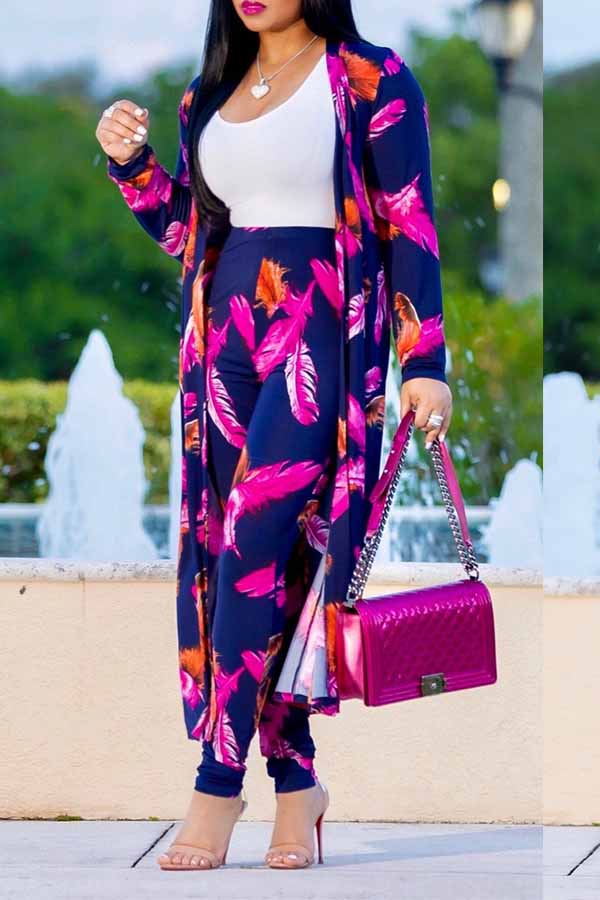 

Lovely Casual Printed Purple Twilled Satin Two-piece Pants Set(Without T-shirt)