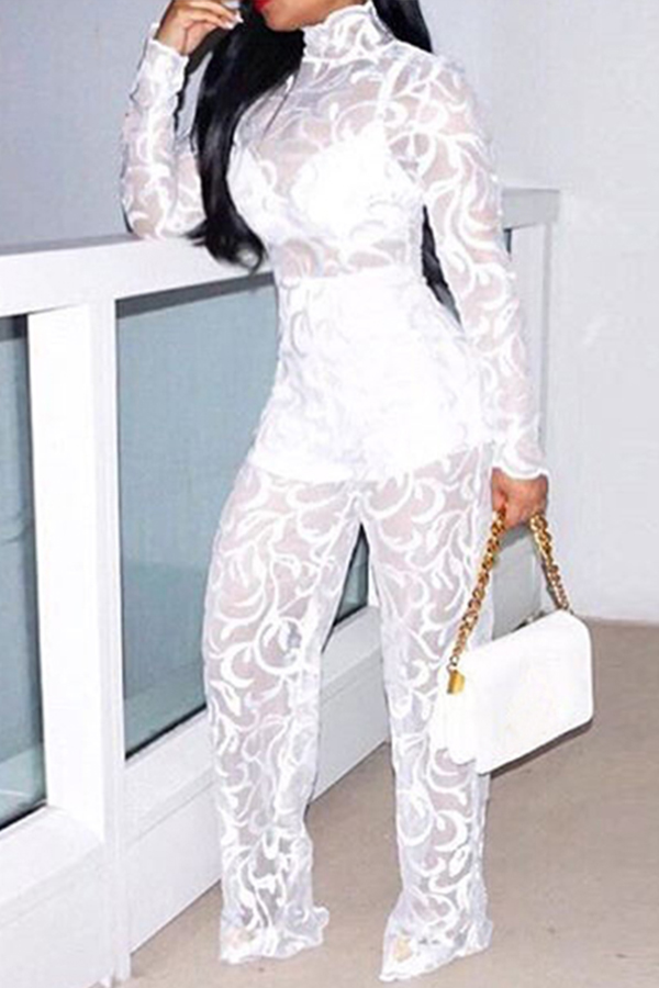 

Lovely Fashion See-through White Lace One-piece Jumpsuit
