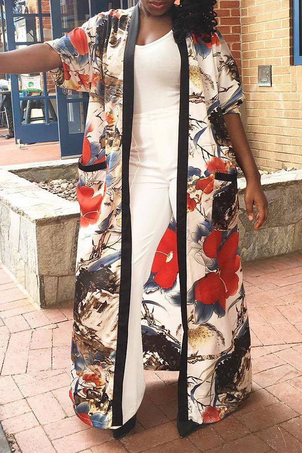

Lovely Casual Floral Printed Long Multicolor Coat