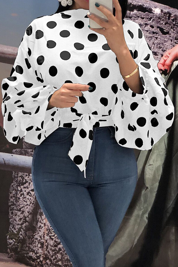 Lovely Trendy Dots Printed White Blouses