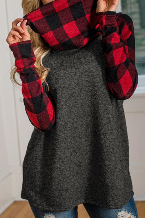 

Lovely Fashion Heaps Collar Patchwork Red Cotton Blends Hoodies