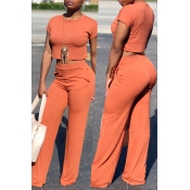 Lovely Casual Loose Orange Qmilch Two-piece Pants 