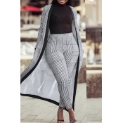 Lovely Casual Grid Printed Grey Knitting Two Piece