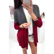 Lovely Casual Patchwork Long Red Knitting Coat
