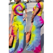Lovely Casual Color Block Printed Yellow Two-piece