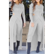 Lovely Casual Hollowed-out Skinny Grey Two-piece P