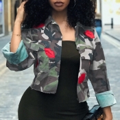 Lovely Casual Camouflage Printed Short Grey Coat