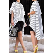 Lovely Casual Asymmetrical Striped White Blouses
