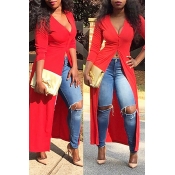 Lovely Casual Show Hilum Long Red Blouses