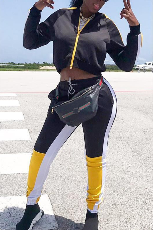 

Lovely Fashion Patchwork Black Two-piece Pants Set