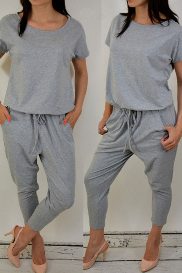 

Lovely Casual Lace-up Grey Blending One-piece Jumpsuit