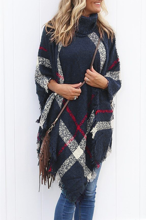 

Lovely Fashion Tassel Loose Navy Blue Sweaters