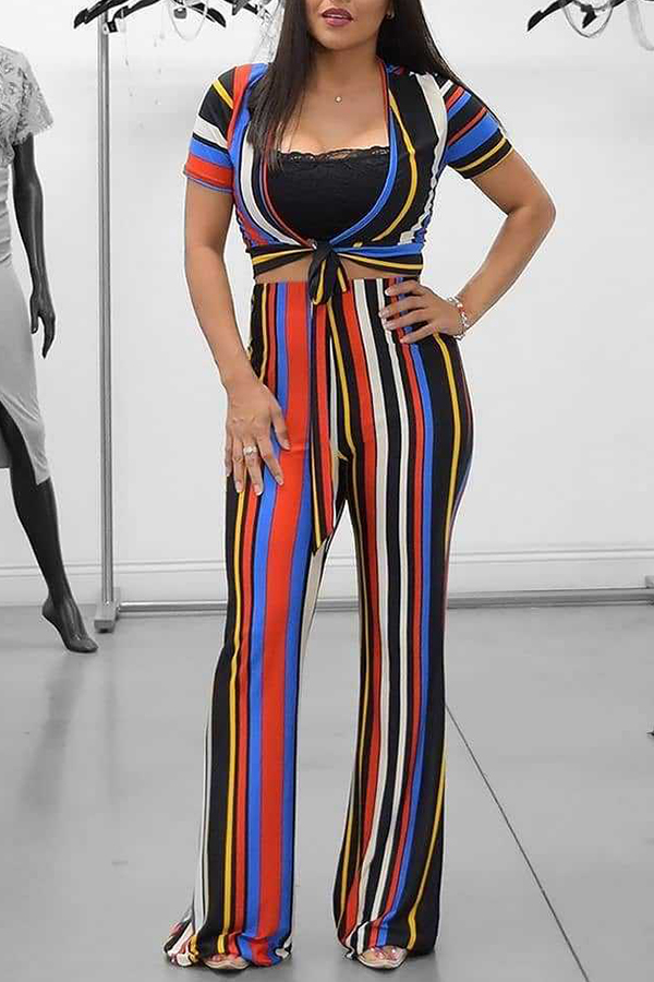 

Lovely Casual Striped Loose Multicolor Two-piece Pants Set