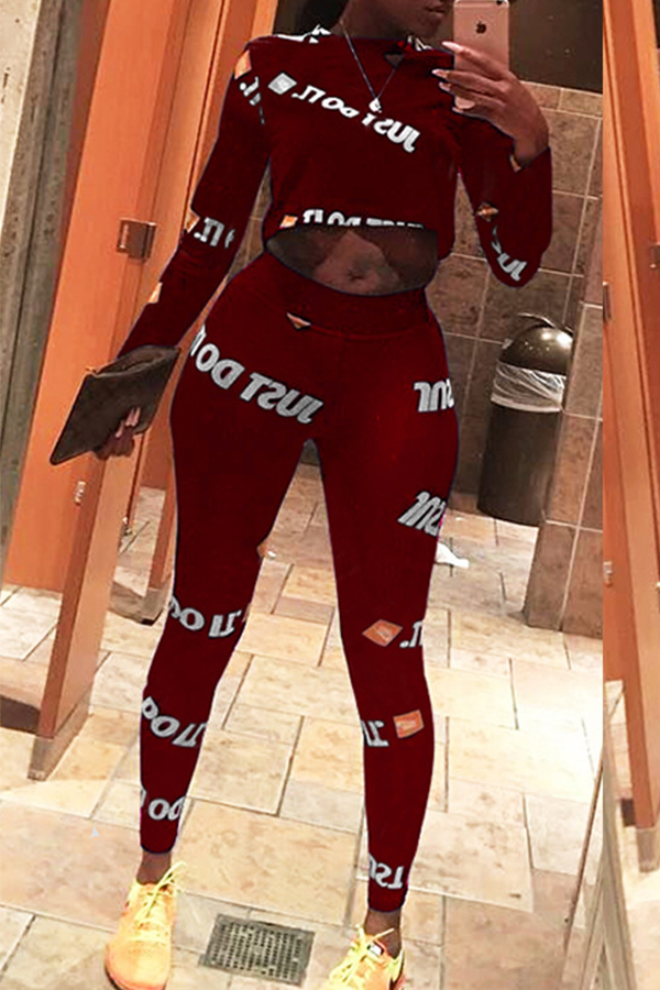 

Lovely Casual Letters Printed Red Two-piece Pants Set