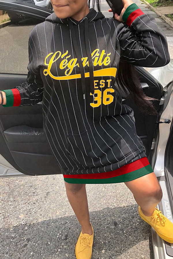 

Lovely Casual Striped Letters Printed Multicolor Knee Length Dress