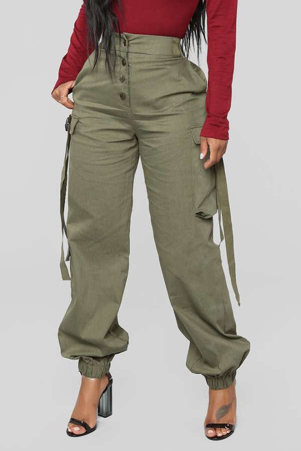 

Lovely Euramerican Pockets Both Side Green Cotton Pants